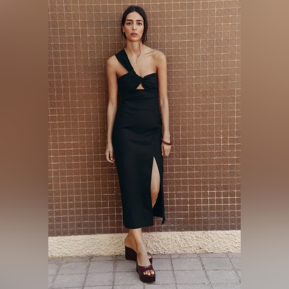 Zara ASYMMETRIC CUT OUT LINEN MIDI DRESS